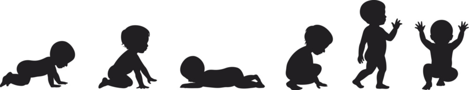 Silhouettes of Baby Development Stages on White Background untitled