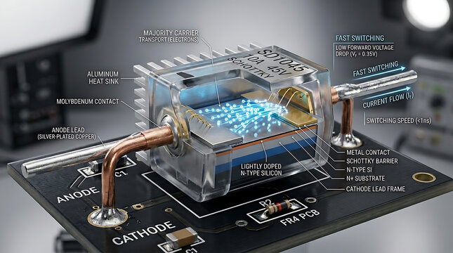 Premium 3D Schottky Diode Cutaway Scientific Visualization Fast Switching Rectification