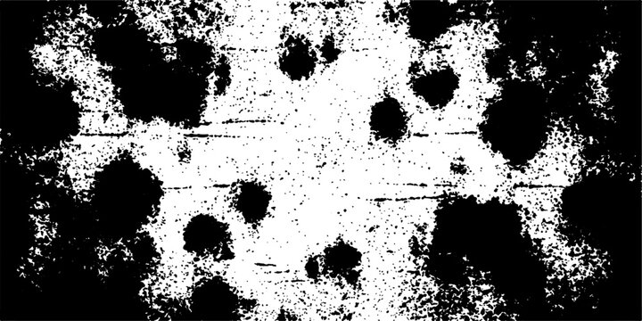 An abstract composition of textured black splotches and streaks against a white background, evoking a sense of grunge and distress.