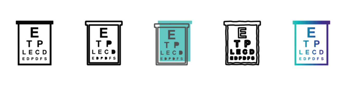 Collection of eye charts with letters E, T, P, L, E, C, D, E, D, P, D, F, S