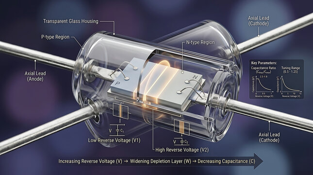 Premium 3D Varactor Diode Cutaway Scientific Visualization Voltage-Controlled Capacitance