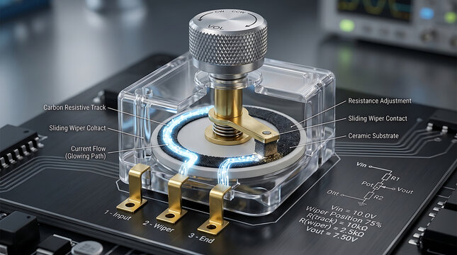 Premium 3D Variable Resistor Cutaway Scientific Visualization Adjustable Resistance Commercial Stock