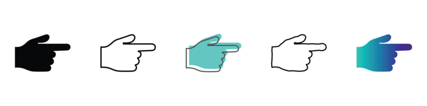 Collection of hand pointing icons in various styles and colors