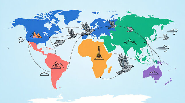 World map and globe showing continents across Earth with countries and global geography illustration