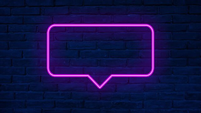 Animated Neon Glowing Pink Speech Bubble Frame on Brick Wall Background