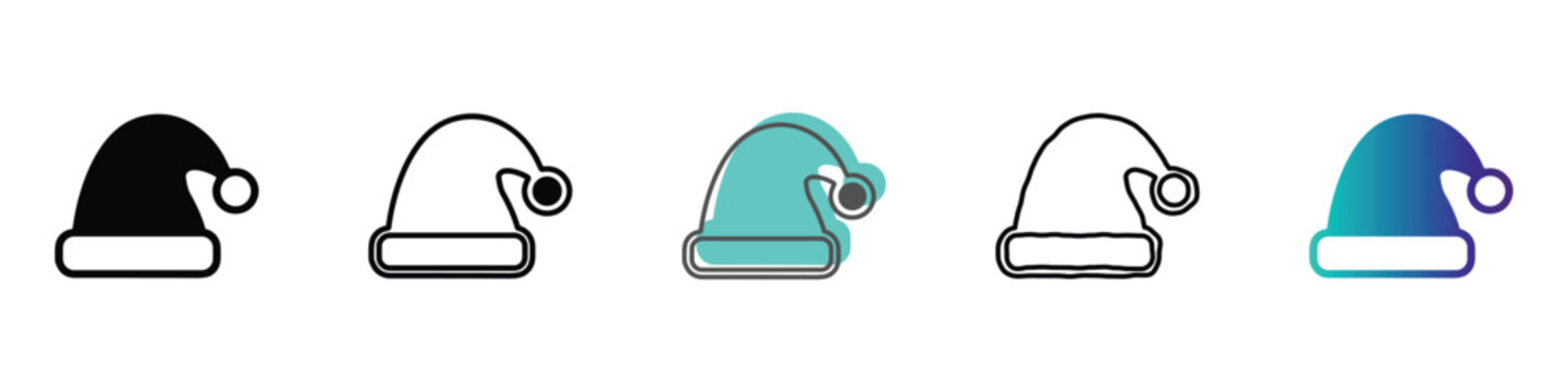 Collection of Santa Claus hats in various styles and colors for holiday design