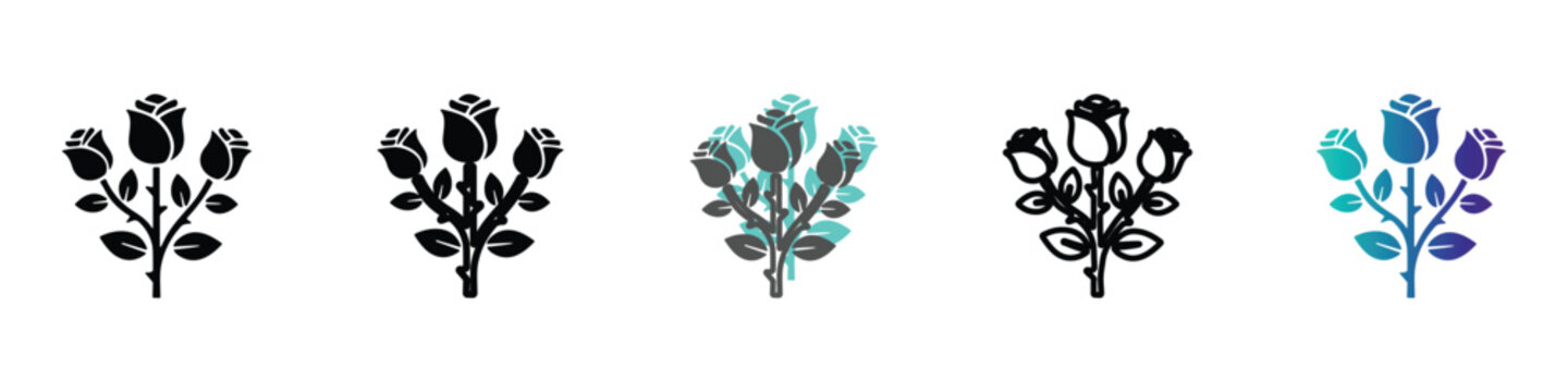Stylized rose illustrations in vibrant colors and elegant designs