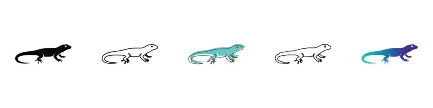 Collection of stylized lizard icons in various colors and outlines