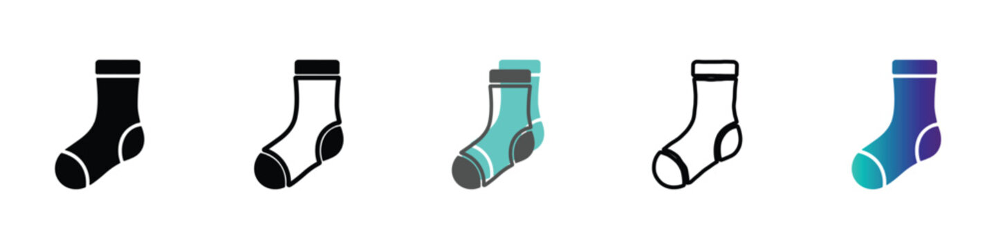 Collection of five different sock icons in various styles and colors