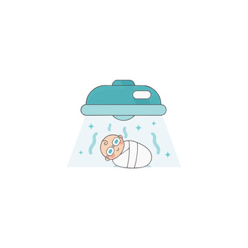 Newborn baby under NICU phototherapy light. Flat vector illustration of neonatal jaundice treatment. Medical care concept isolated