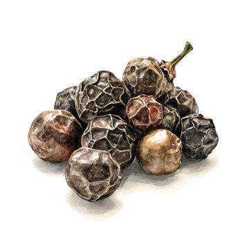 Black Pepper, realistic watercolor artwork on white background