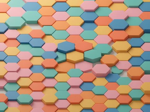 Abstract background featuring multicolored three-dimensional hexagon tiles