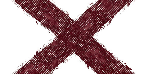 A bold, grunge-style X symbol, rendered in a deep red hue with a distressed, textured appearance, stands prominently, signifying a cross or cancellation. © Black Art