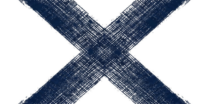 A bold, textured X mark in dark blue is drawn across a white background, symbolizing a cancellation or error.