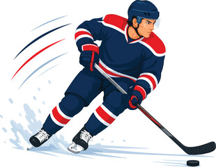 Fototapeta premium Ice hockey player skating with stick and puck Keywords: ice hockey, player, athlete, sport