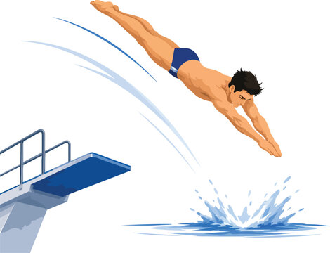 Diver in mid-air after jumping from a diving board