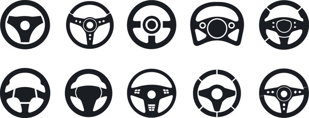 Fototapeta premium steering wheel icon variations flat outline symbols
