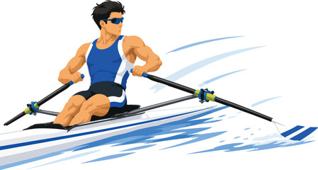 Male rower in a scull boat with water splashes rowing © Nargis