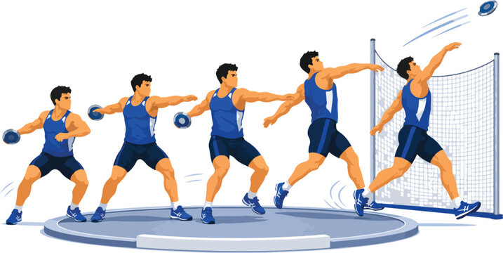 Sequence of discus thrower in action athlete sport
