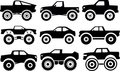 truck set of monster truck silhouettes vector © AIcon Vector
