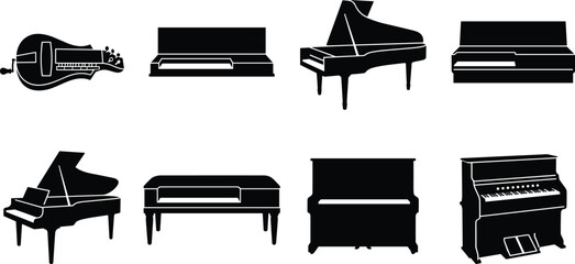 Piano and String Instrument Silhouette Collection Vector Music Equipment Set © MstShahida