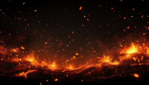 fire embers particles over black panorama background fire burn sparks background abstract dark glitter fire particles lights