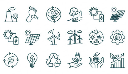 Net zero and renewable energy line icon set with CO2 neutral vector symbols © MstLima