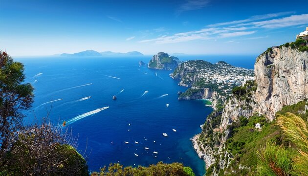 capri island in summer seen from belvedere di tragara gulf of naples campania italy