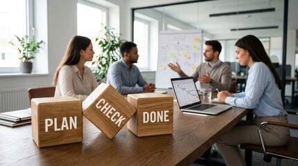 Fototapeta premium Team collaborates on project management strategy in office meeting