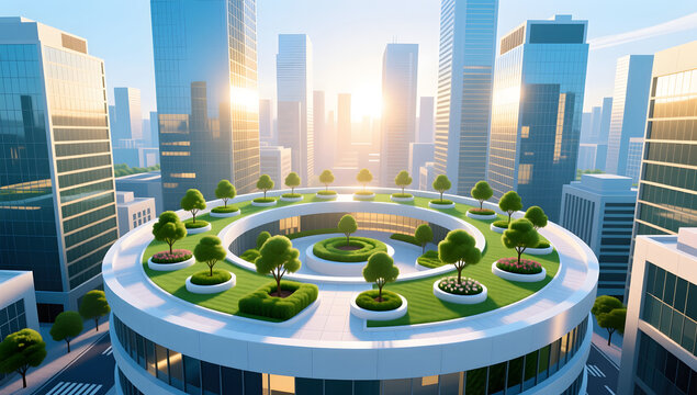 Rooftop garden city commerce background