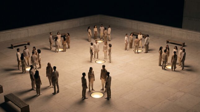 Decentralized Night Gathering Around Embedded Light Circles In Plaza