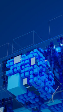 Futuristic data network technology background with data cubes