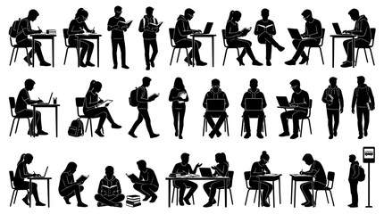 Obraz premium Silhouettes of people sitting and standing.