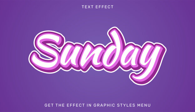 Sunday 3D soft pink script text effect graphic style with typography template editable lettering creative headline resource software illustration branding identity