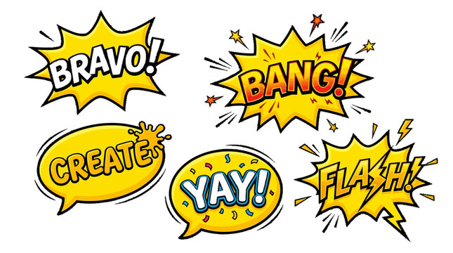 Yellow comic speech bubbles with Bravo and Bang text.