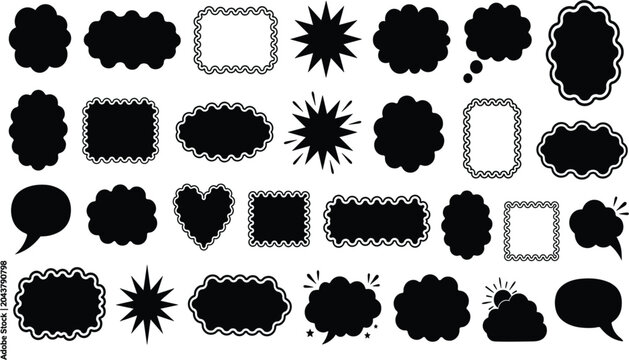 Comic speech bubbles vector set black silhouette cloud dialogue text boxes graphic elements