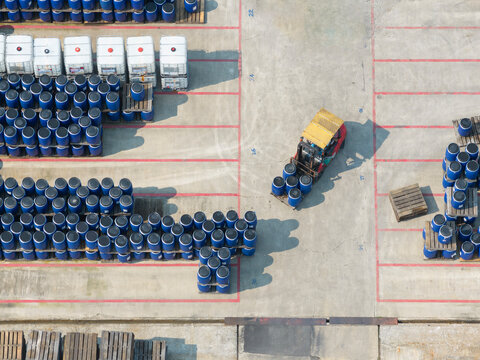 Chemical Resin Plant Yard with Drums and Forklift