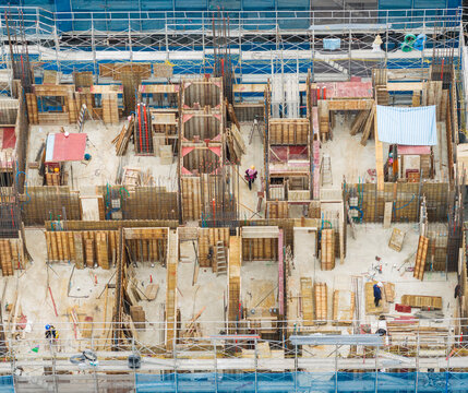 Aerial View Building Construction Site Formwork Rebar