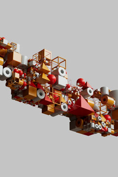 Vertical abstract geometry with colorful structural forms