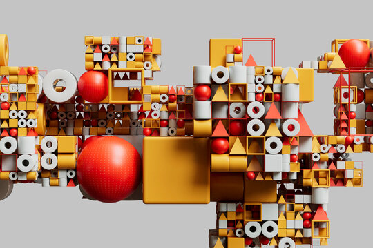 Complex abstract geometry with colorful modular arrangement