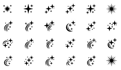 Sparkle stars with magic trails celestial tattoo vector icon set © Fagun