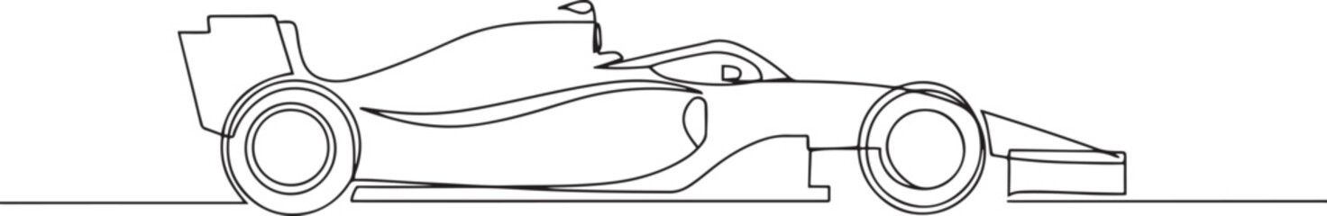 Fototapeta premium Continuous one line drawing Formula One racing car, emphasizing the intricate front wing and tire detail. one line Icon drawing