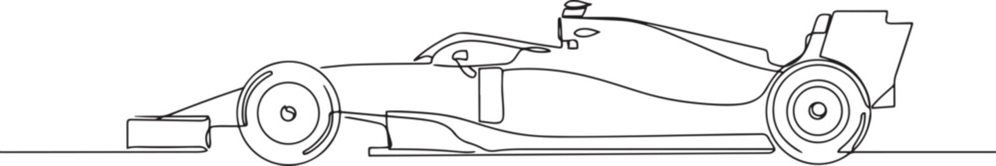 Naklejka premium Continuous one line drawing Formula One racing car, emphasizing the intricate front wing and tire detail. one line Icon drawing