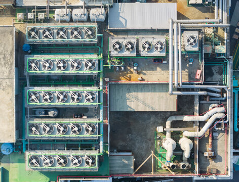 Aerial View Industrial HVAC Rooftop Cooling System
