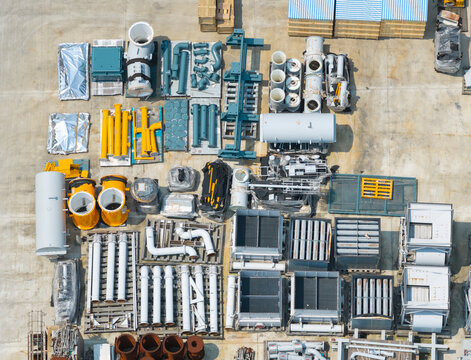 Aerial View Heavy Electrical Equipment Factory Yard