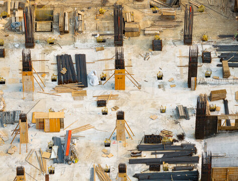 Aerial View of Reinforced Concrete Construction Site