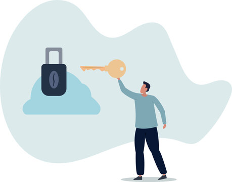 Cloud security system to protect information for remote work, secure shield technology fore safety access online company server.life situation and activities.
