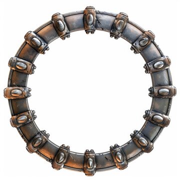Metallic round frame with rivets and scratches is waiting for your message