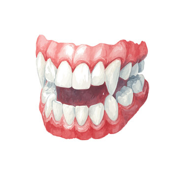 Watercolor clipart of Vampire Teeth, isolated on white background