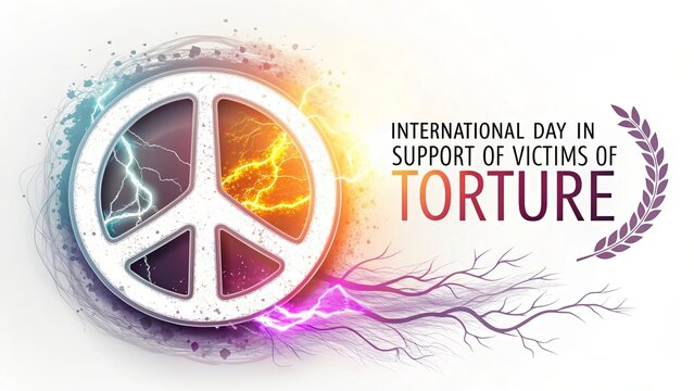 Creative peace symbol promoting support for victims of torture worldwide.
